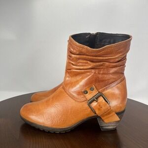 Eric Michael Riding Boots Women's 39 / 8.5 Brown Leather Side Zip Block Heel